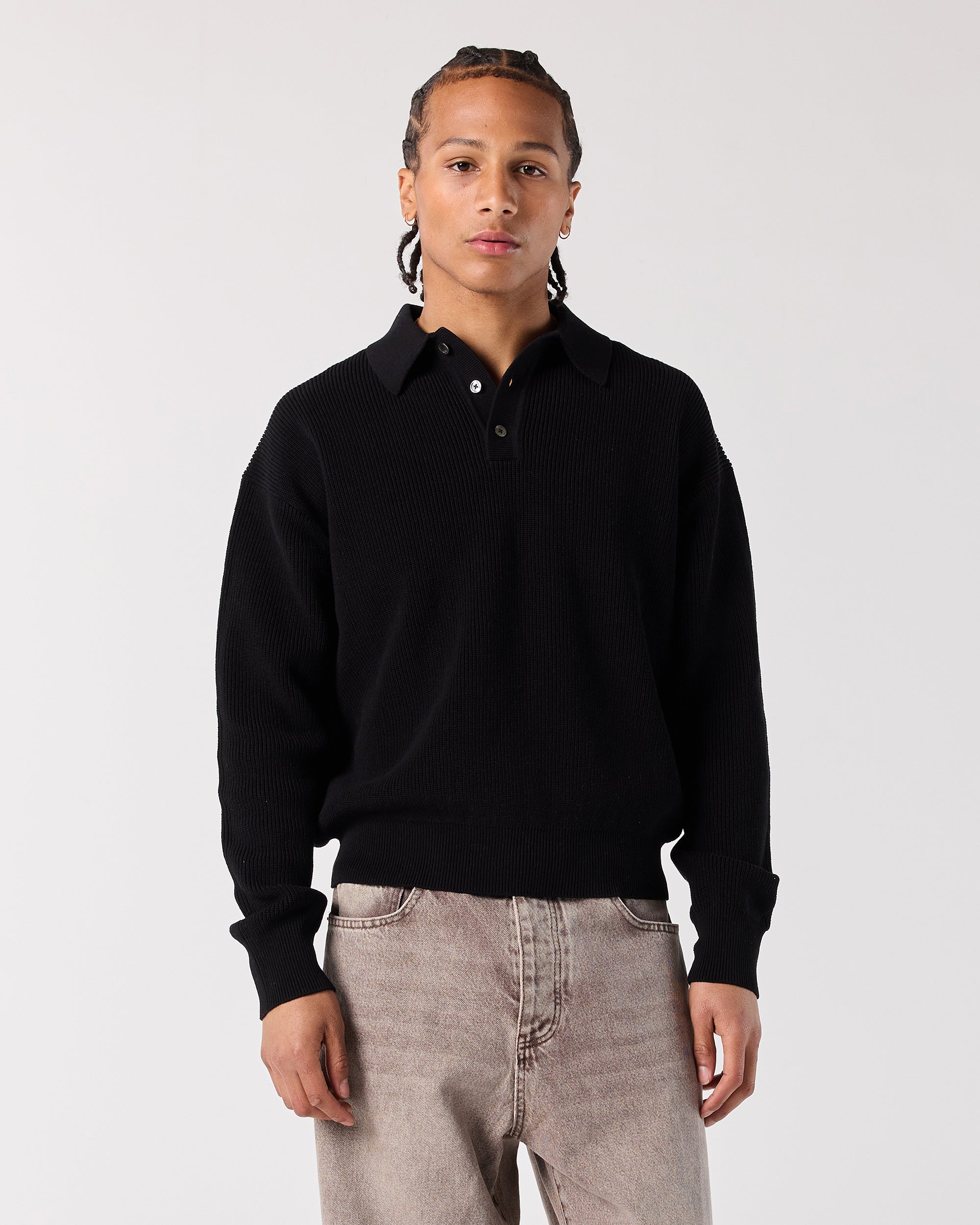 Knit Polo Sweater - Black | RONNING, Everyday Uniform