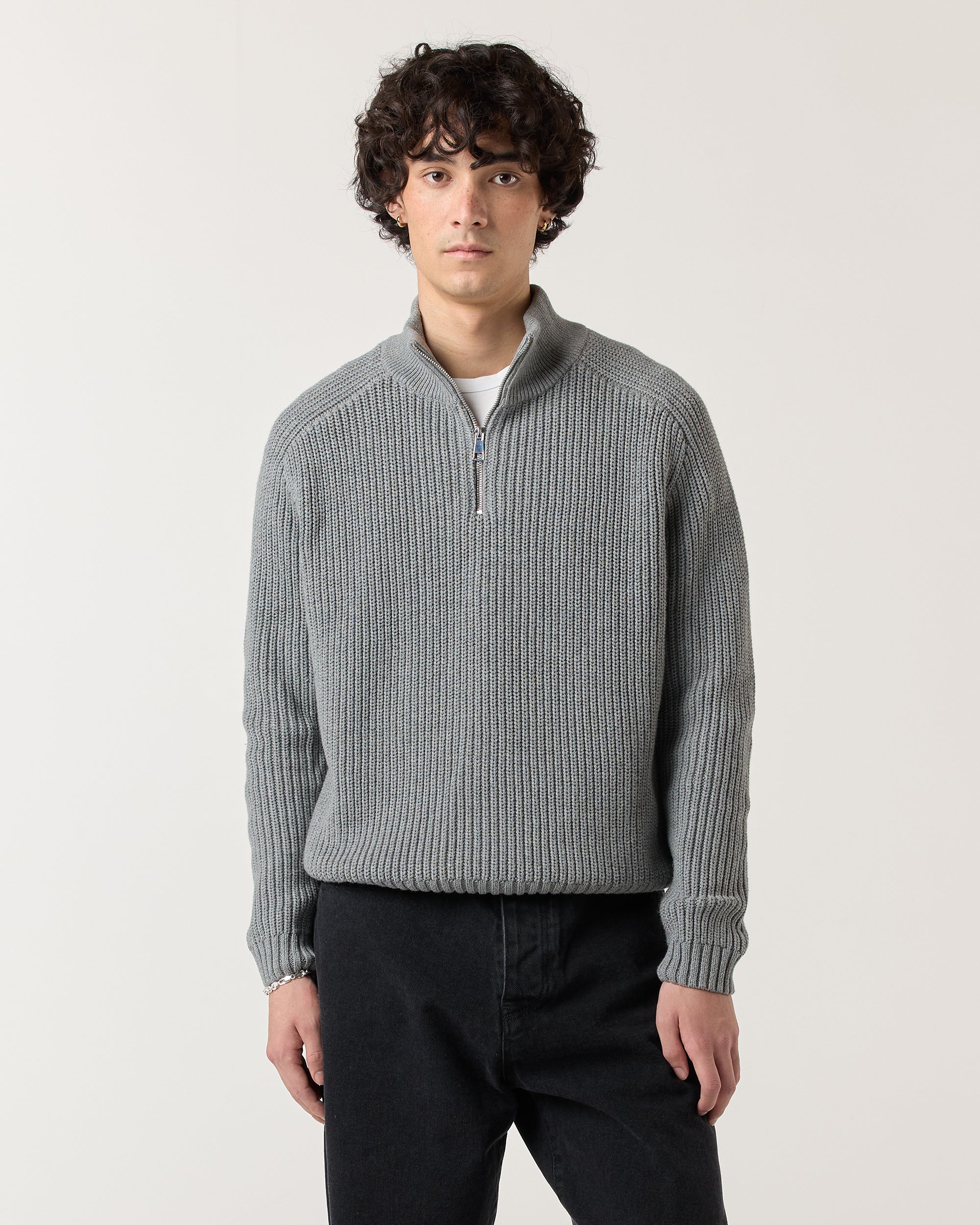 トップス ANCELLM SKIPPER PULLOVER GRAY 1/4 Zip Fisherman Sweater - Grey | RONNING, Everyday Uniform