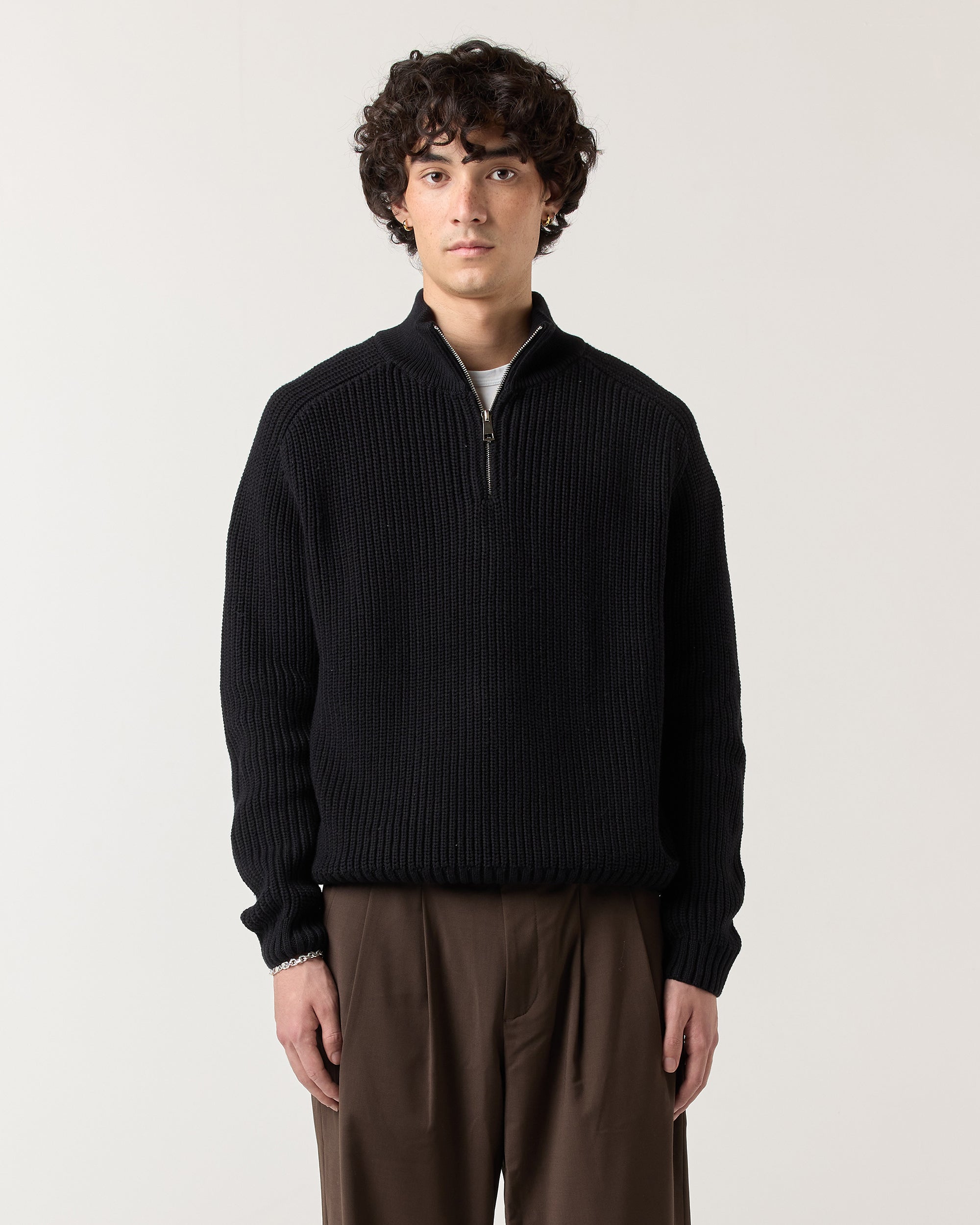 1/4 Zip Fisherman Sweater - Black | RONNING, Everyday Uniform