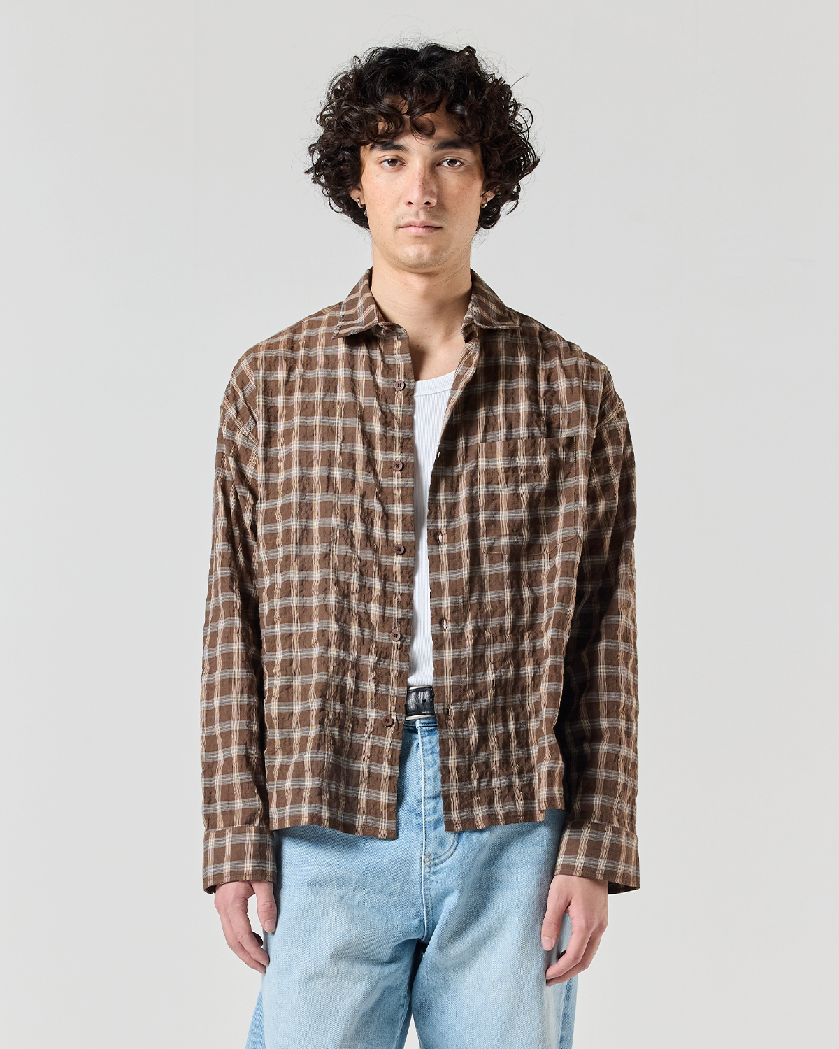 RUNSEOKJIN Check Shirt チェック シャツ ※トレカなし Japanese Shirt - Brown Check | RONNING, Everyday Uniform