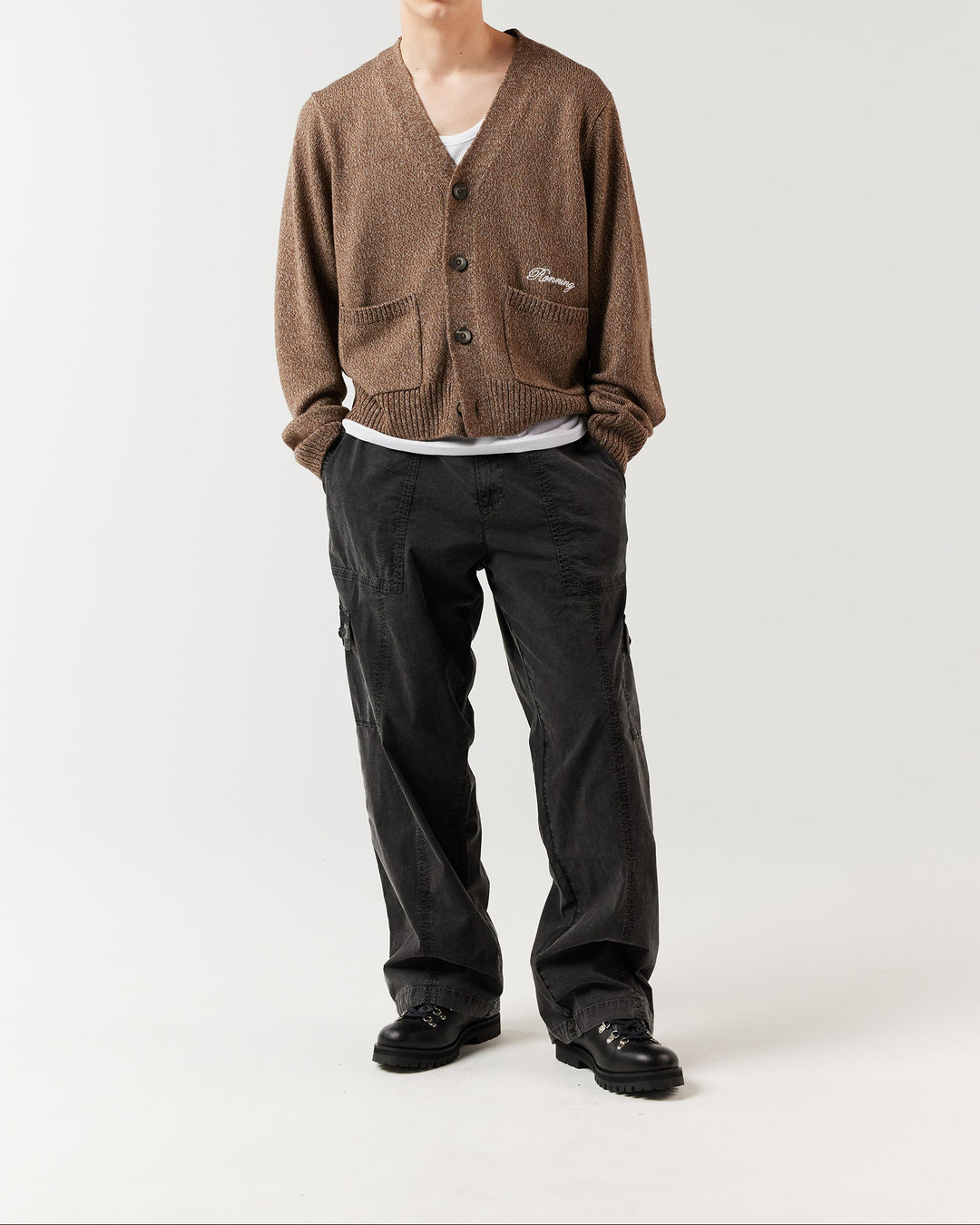 Twist Yarn Wool Blend Cardigan - Stone | RONNING