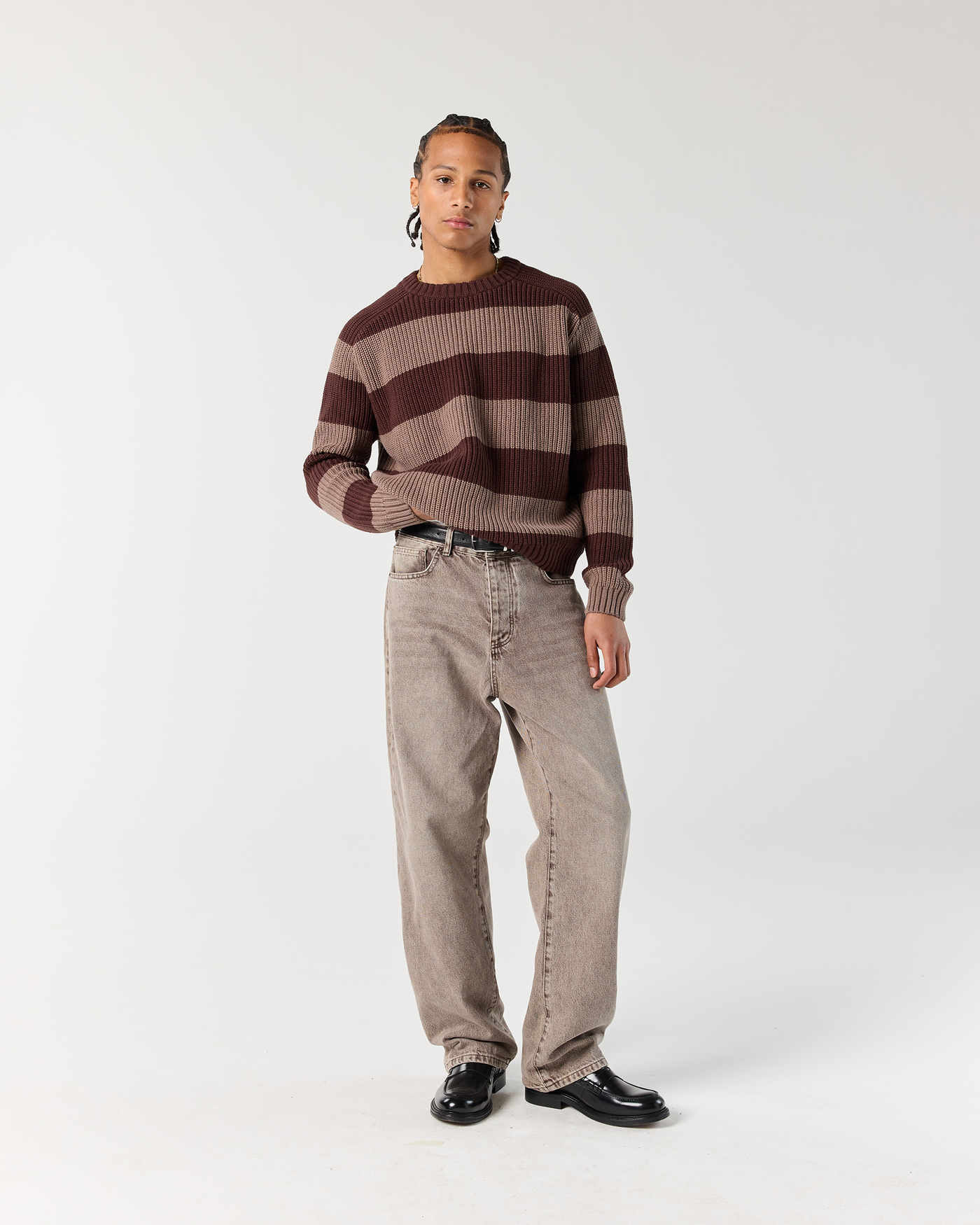 Stripe Fisherman Sweater - Walnut/Mocha