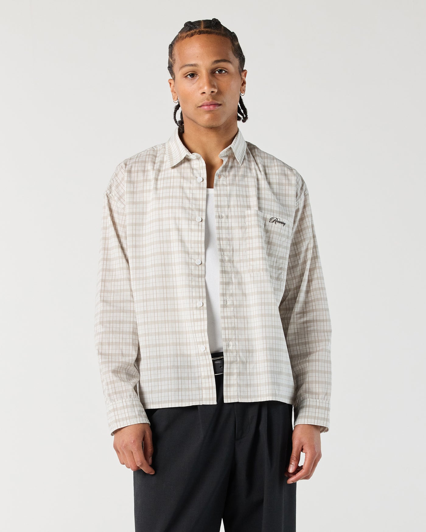 Long Sleeve Check Shirt - Beige