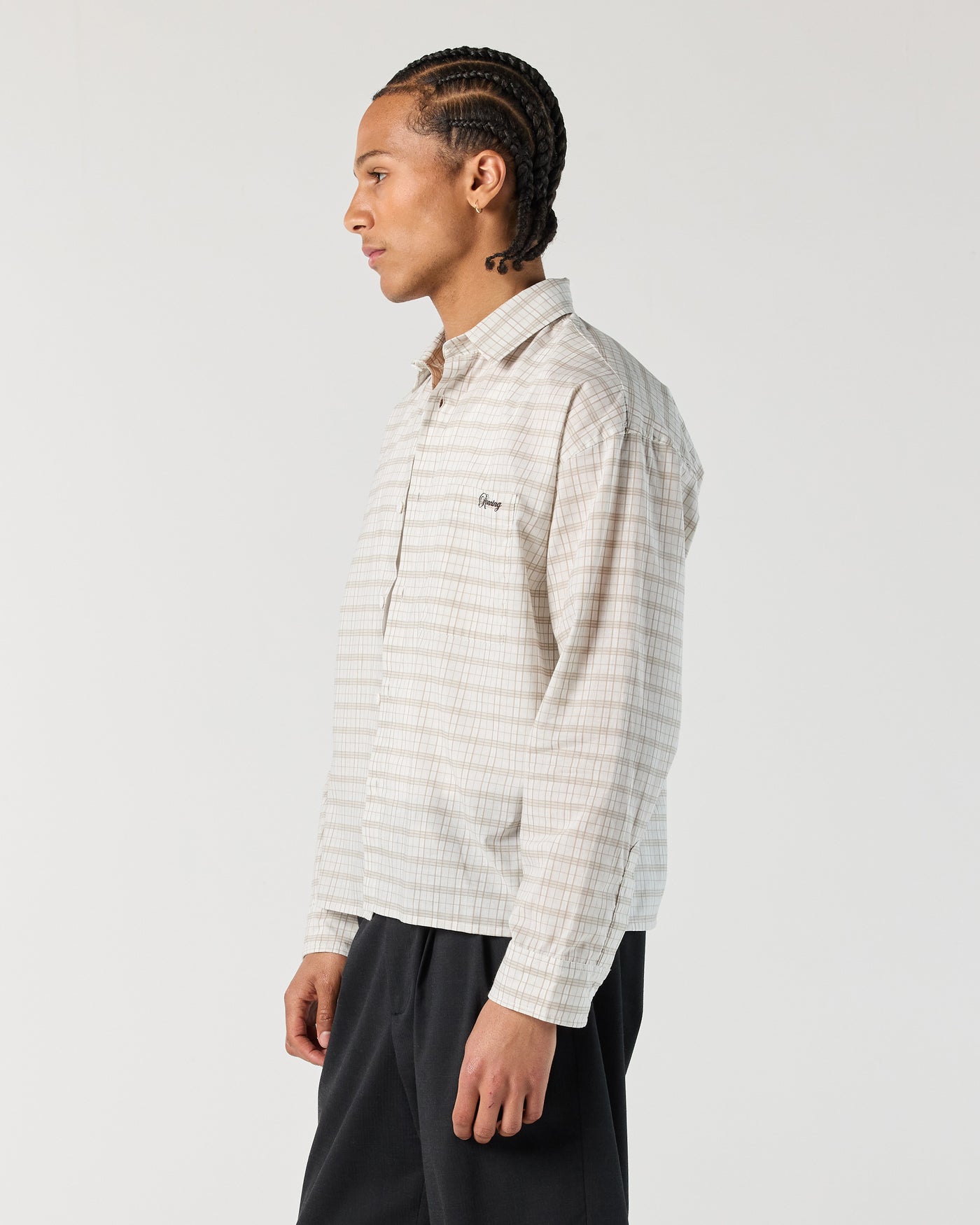 Long Sleeve Check Shirt - Beige