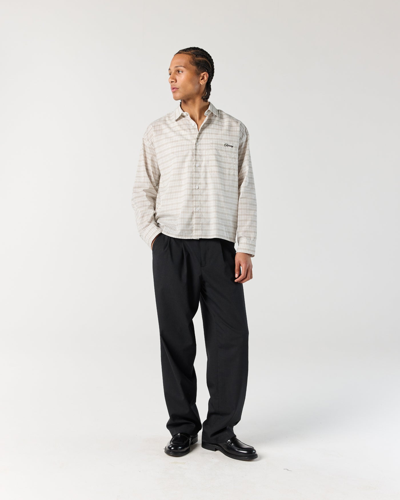 Long Sleeve Check Shirt - Beige