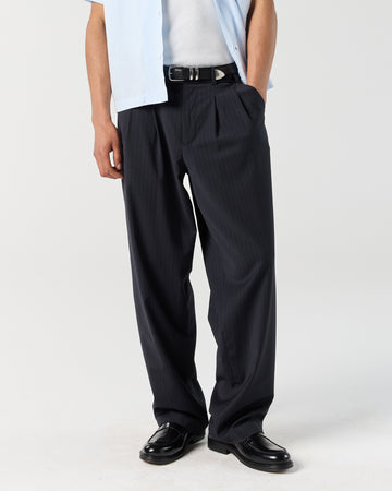 Pleated Pant - Navy Pinstripe