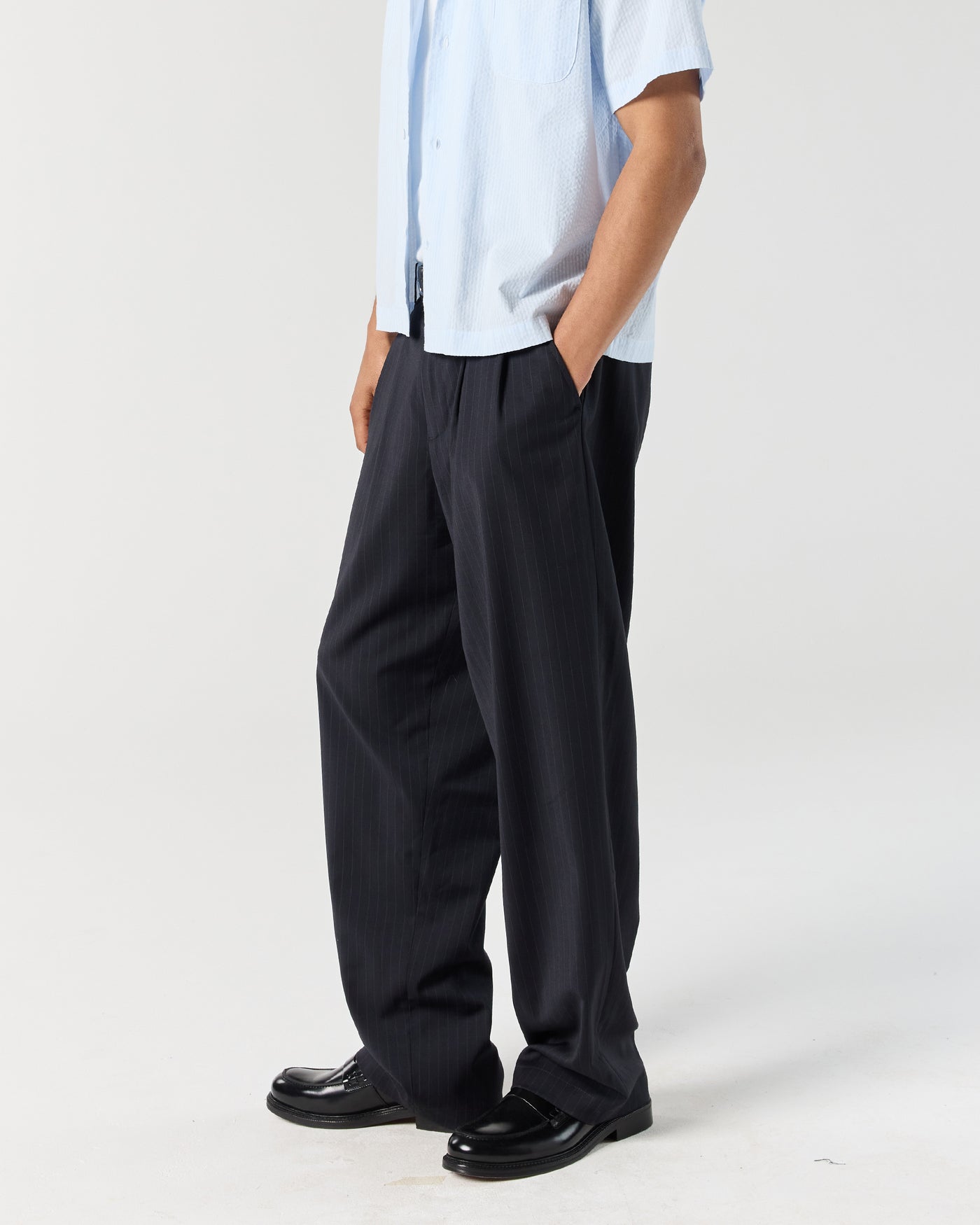 Pleated Pant - Navy Pinstripe