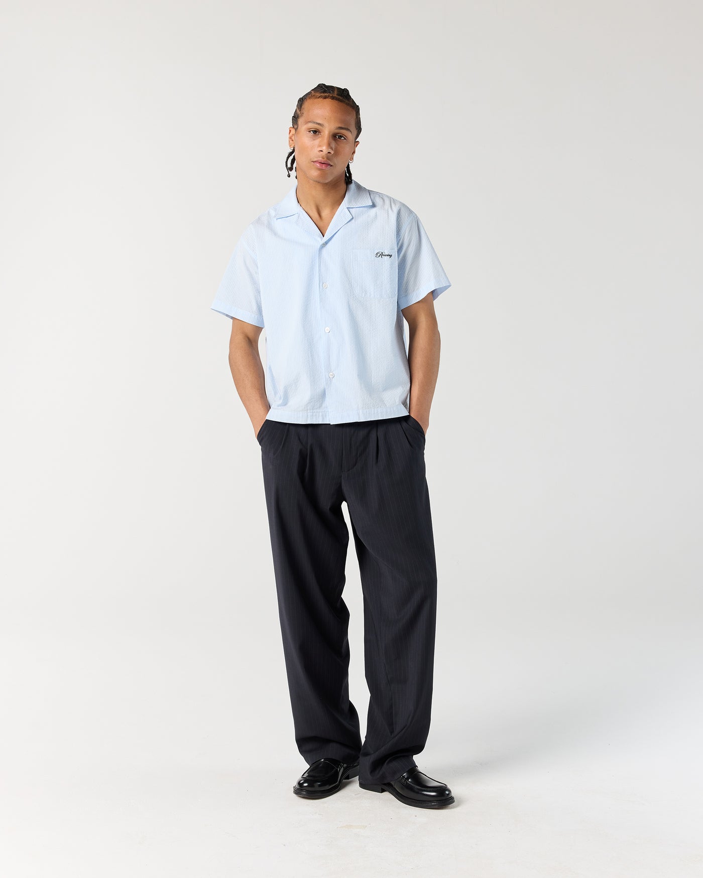 Pleated Pant - Navy Pinstripe