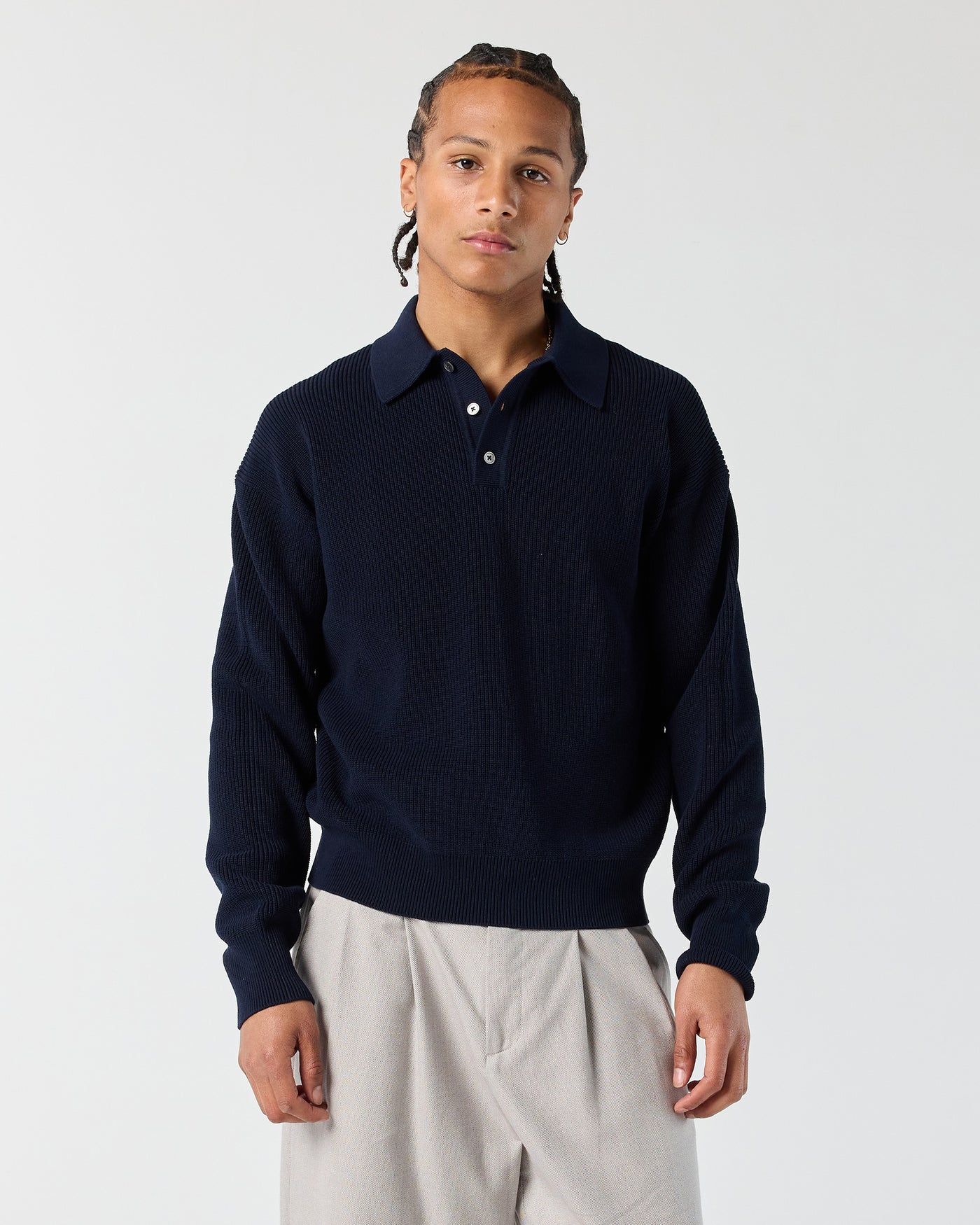 Knit Polo Sweater Navy RONNING, Everyday Uniform