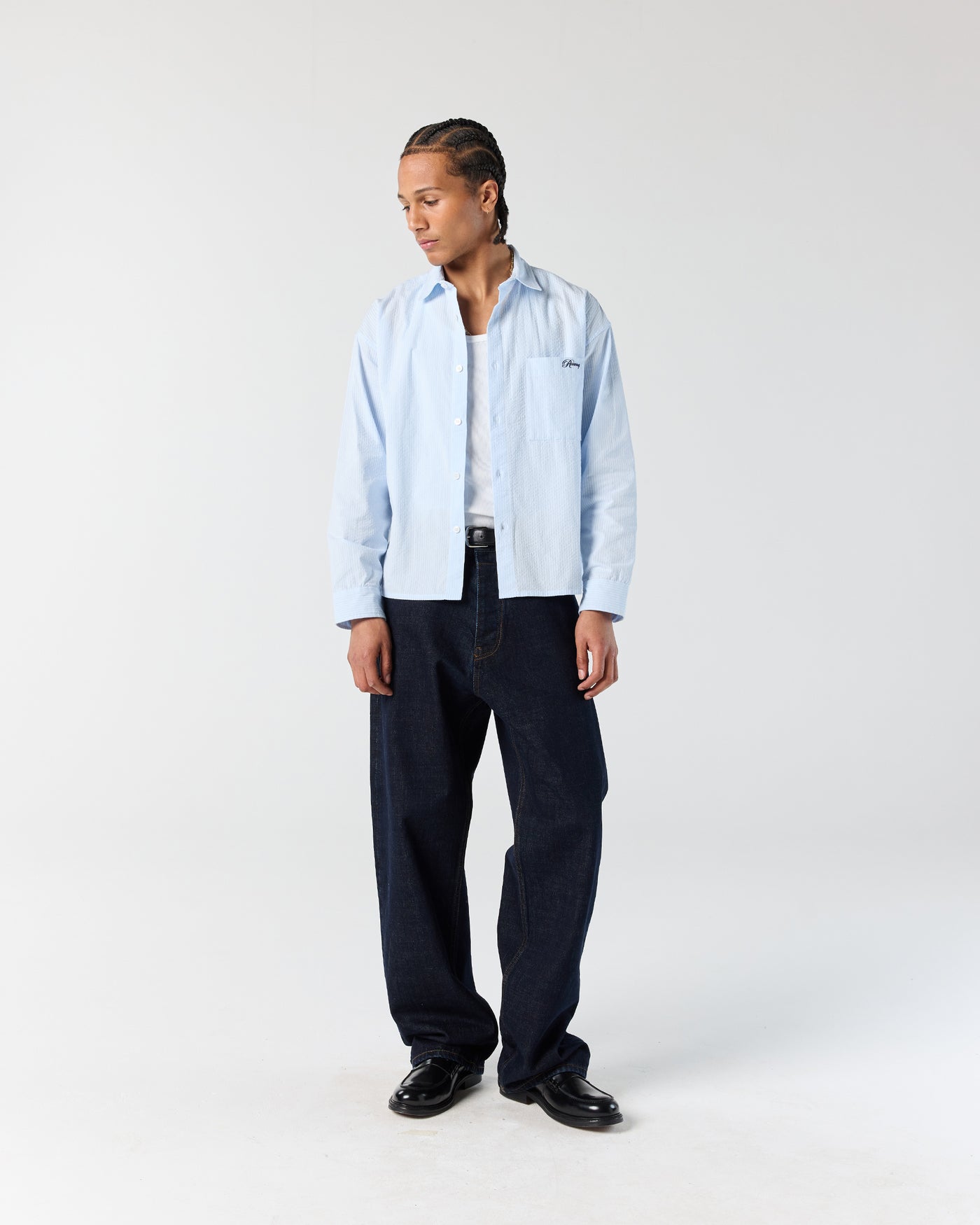 Long Sleeve Seersucker Shirt - Baby Blue