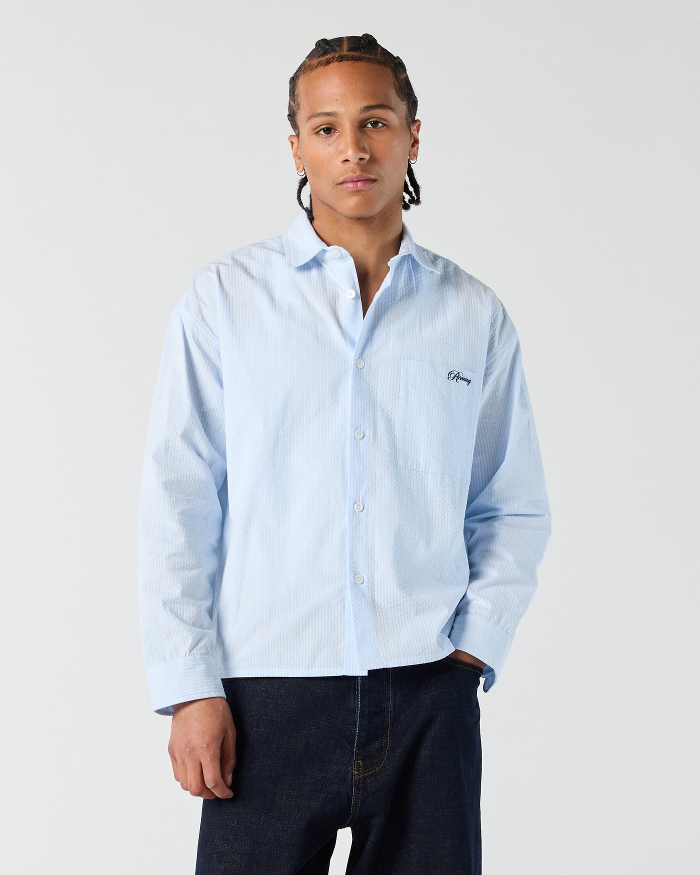 Long Sleeve Seersucker Shirt - Baby Blue