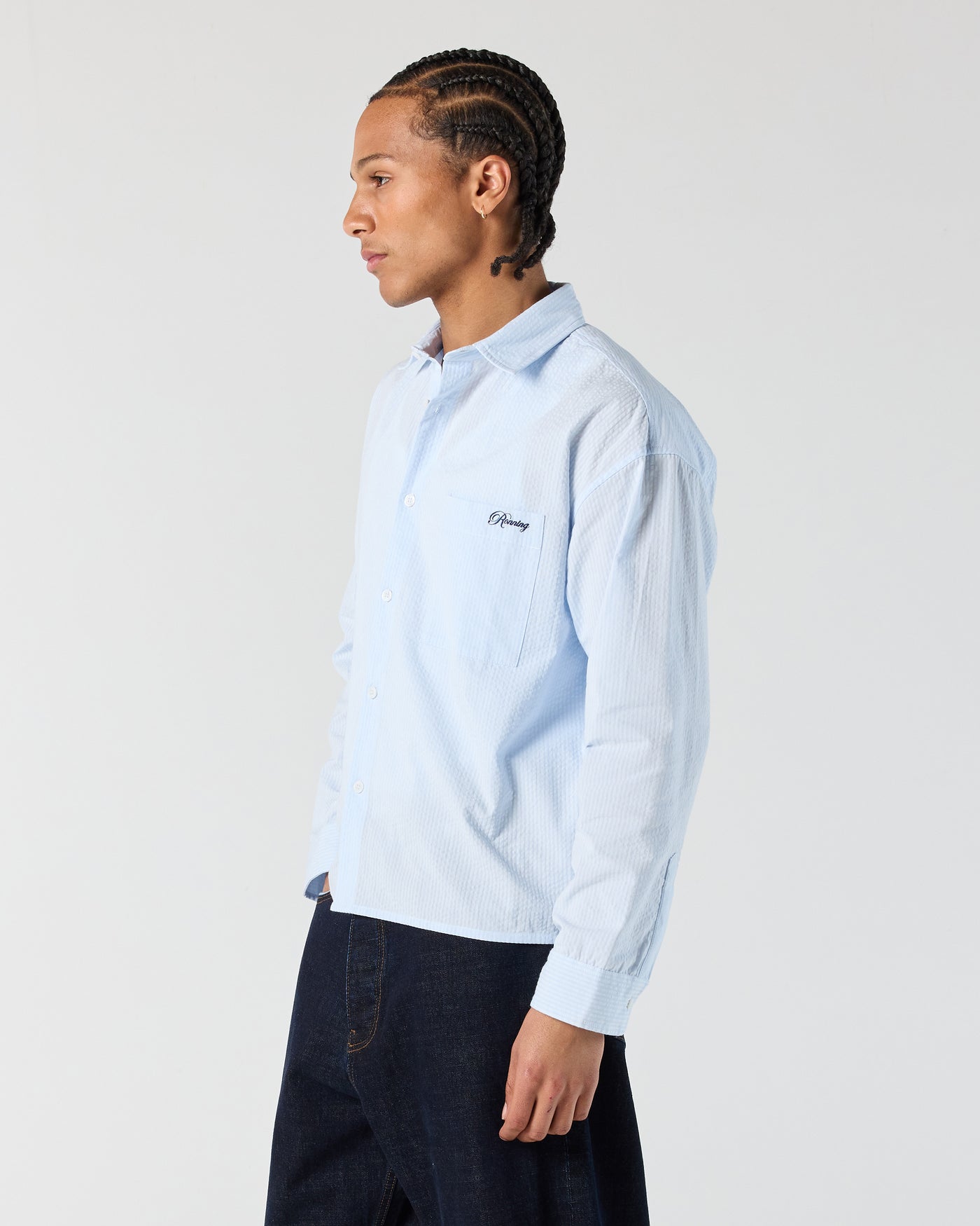 Long Sleeve Seersucker Shirt - Baby Blue