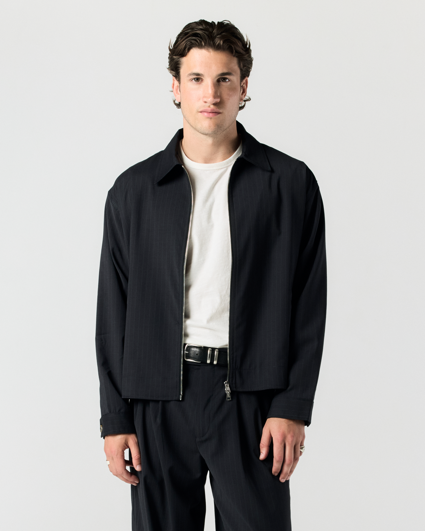 Moto Jacket - Navy Pinstripe