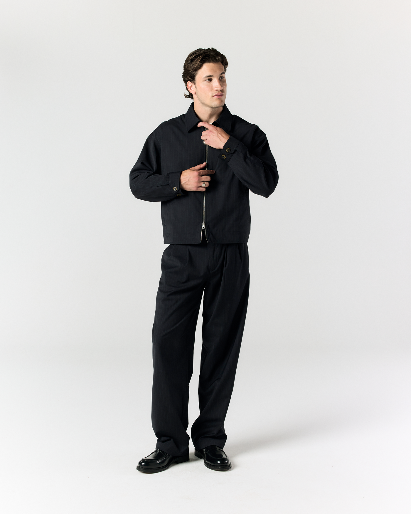 Moto Jacket - Navy Pinstripe