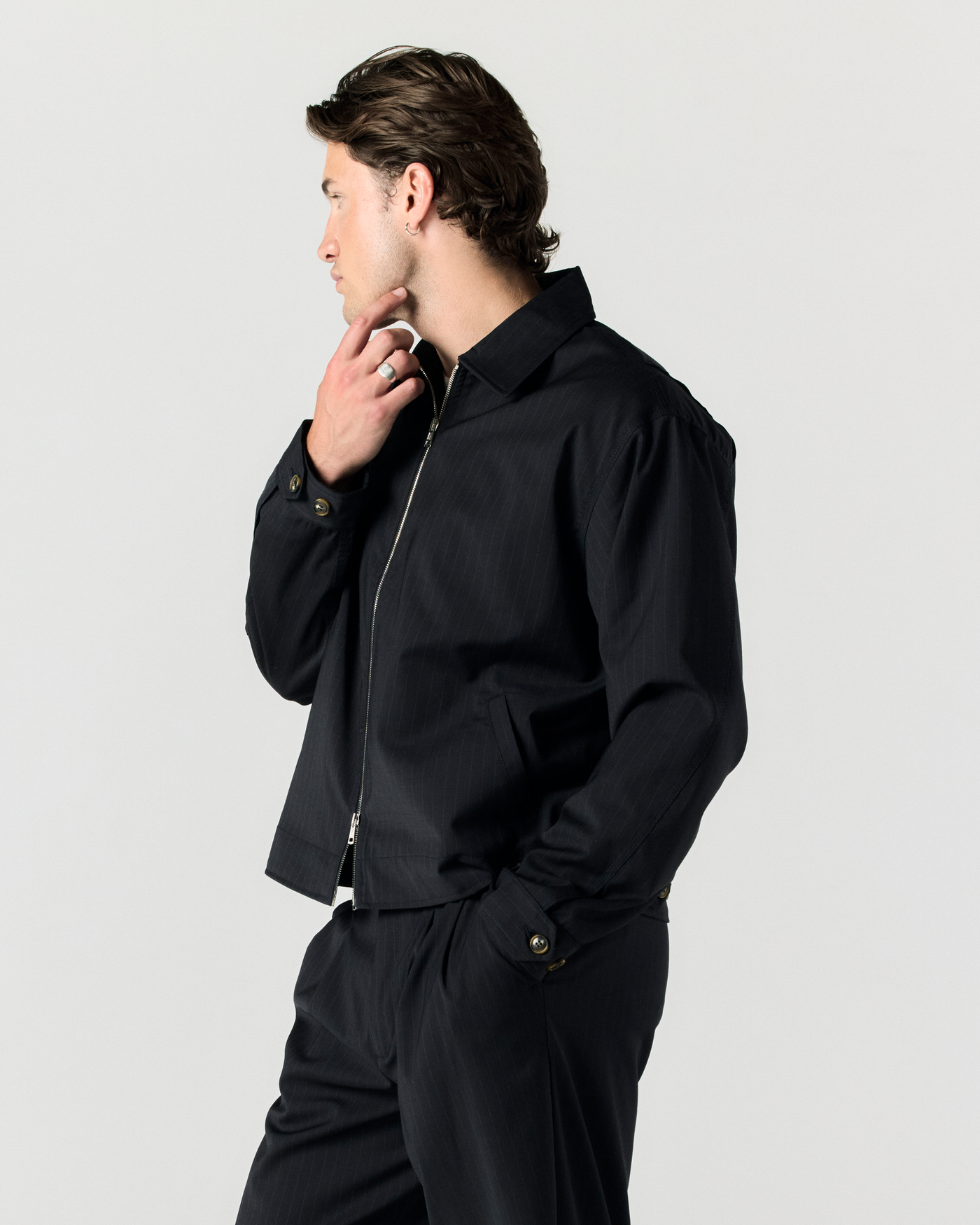 Moto Jacket - Navy Pinstripe