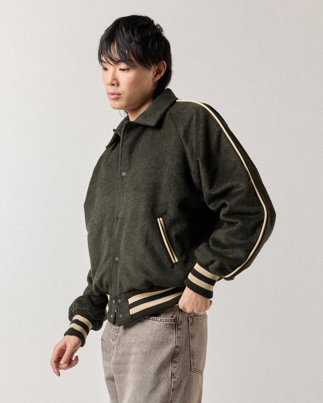 Wool Varsity Jacket - Moss Green | RONNING, Everyday Uniform