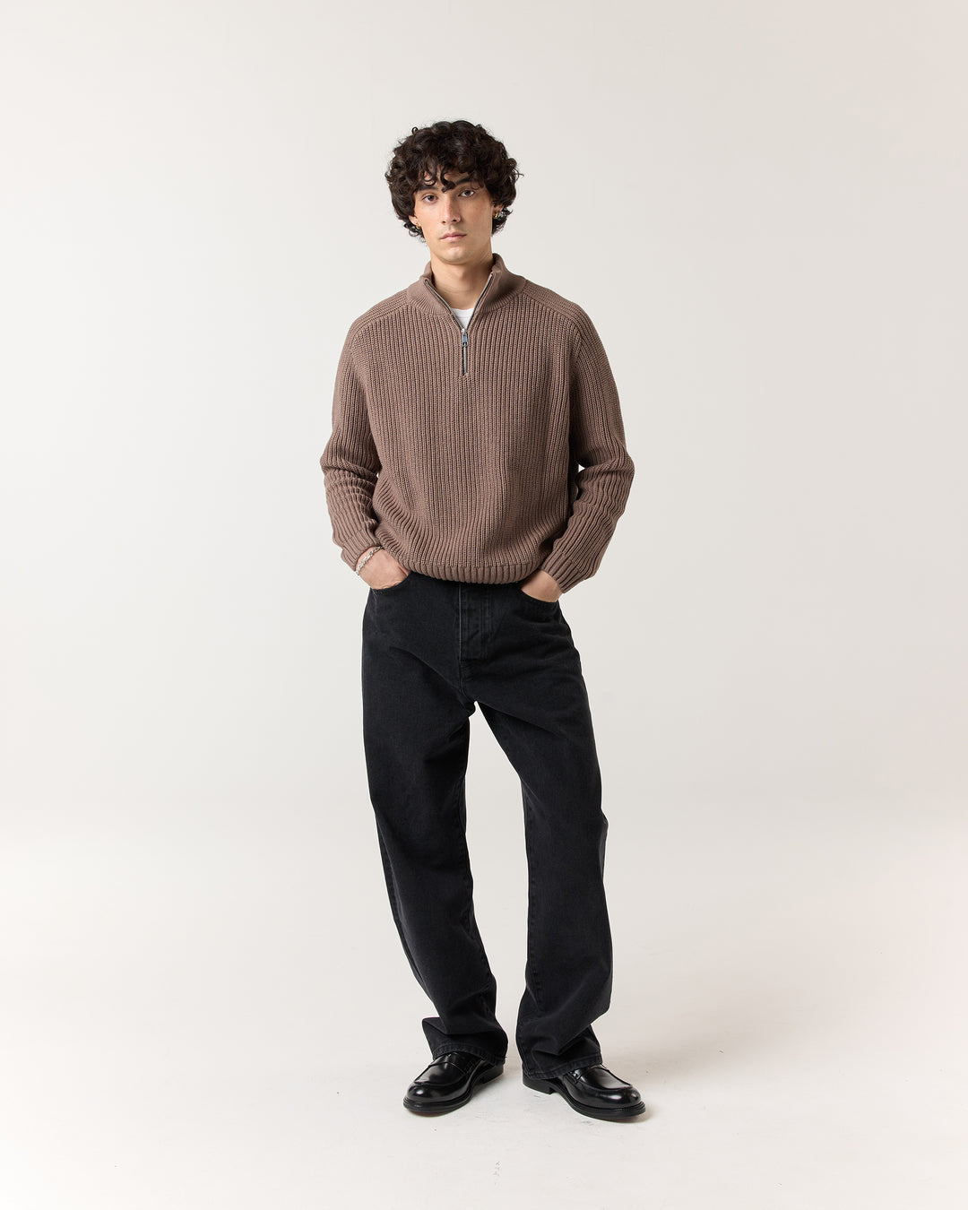 1/4 Zip Fisherman Sweater - Walnut | RONNING, Everyday Uniform