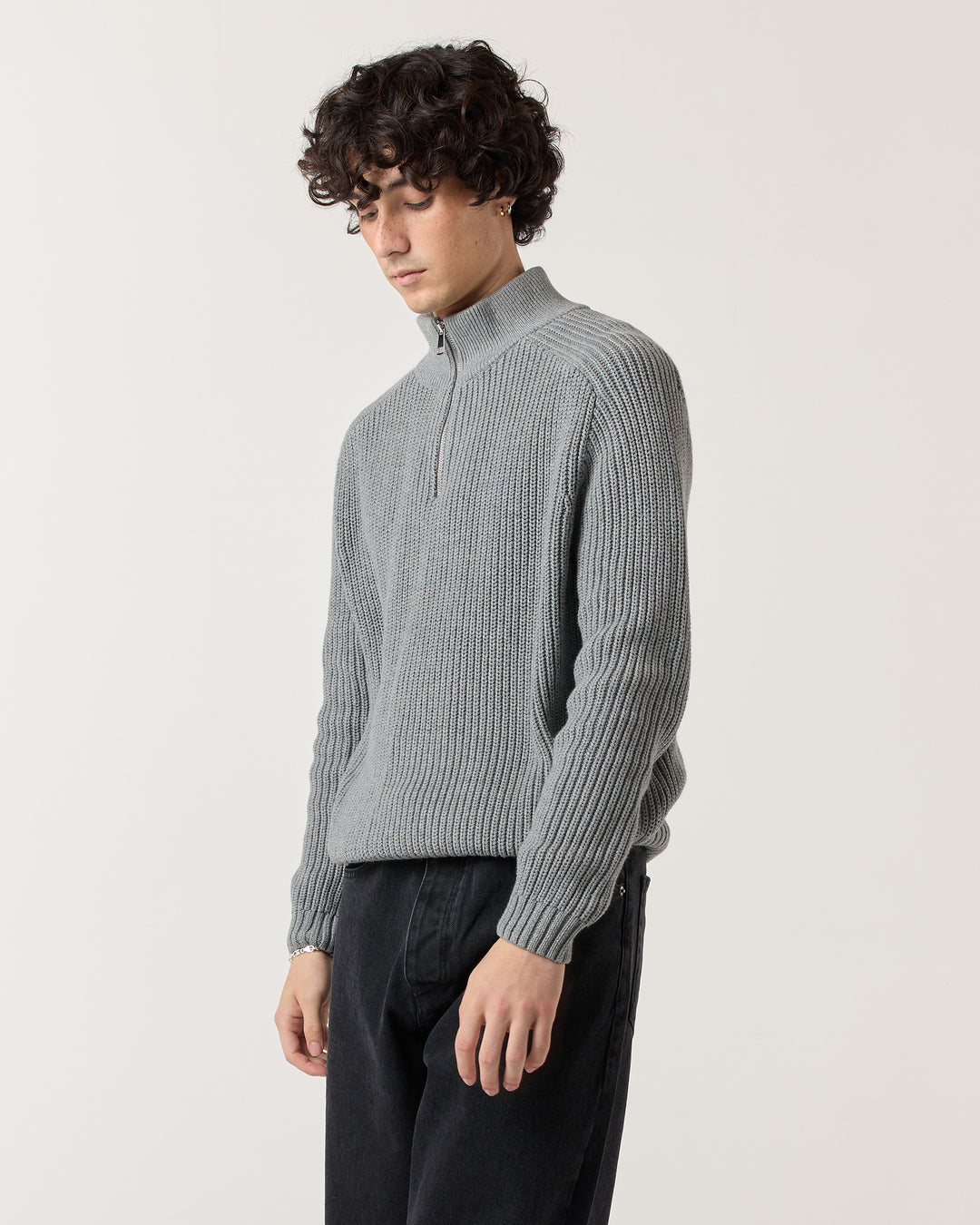 1/4 Zip Fisherman Sweater - Grey | RONNING, Everyday Uniform