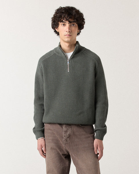 1/4 Zip Fisherman Sweater - Sage Green | RONNING, Everyday Uniform