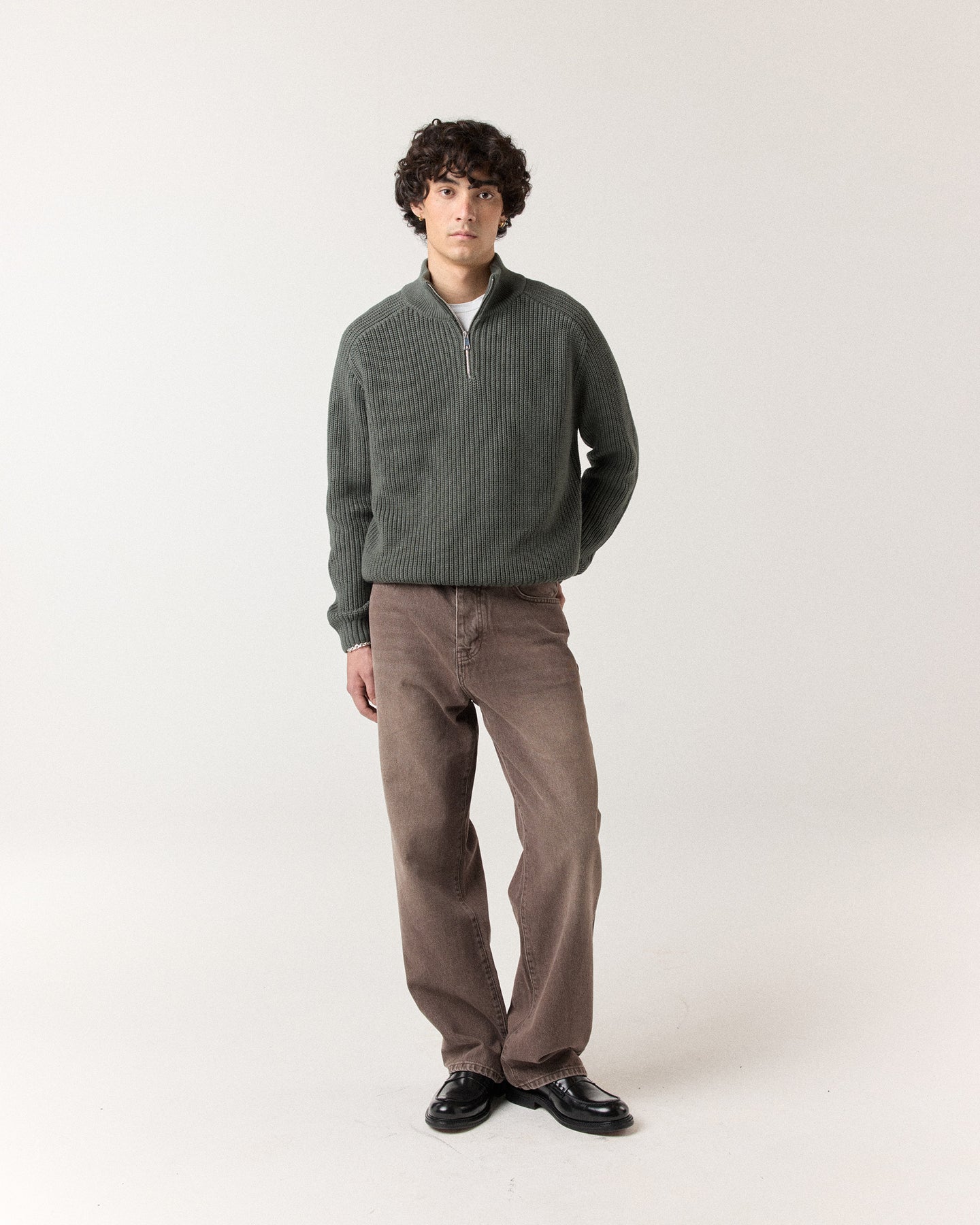 1/4 Zip Fisherman Sweater - Sage Green | RONNING, Everyday Uniform