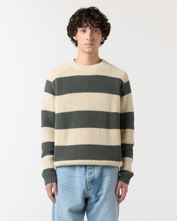 Stripe Fisherman Sweater - Sage/Stone
