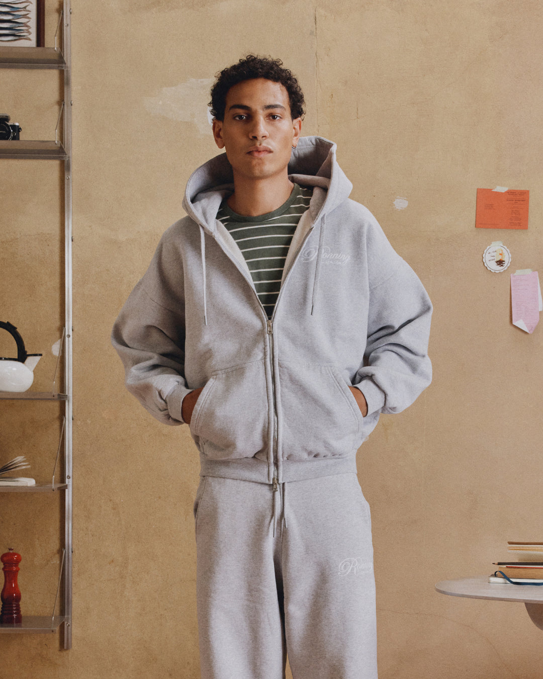 Script Zip Hoodie - Heather Grey | RONNING, Everyday Uniform