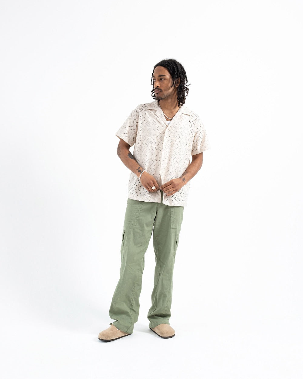 トップス MERELY MADE Lace Cuban Collar Shirts Lace Shirt | Cropped Cuban Style Shirt in Stone - RONNING
