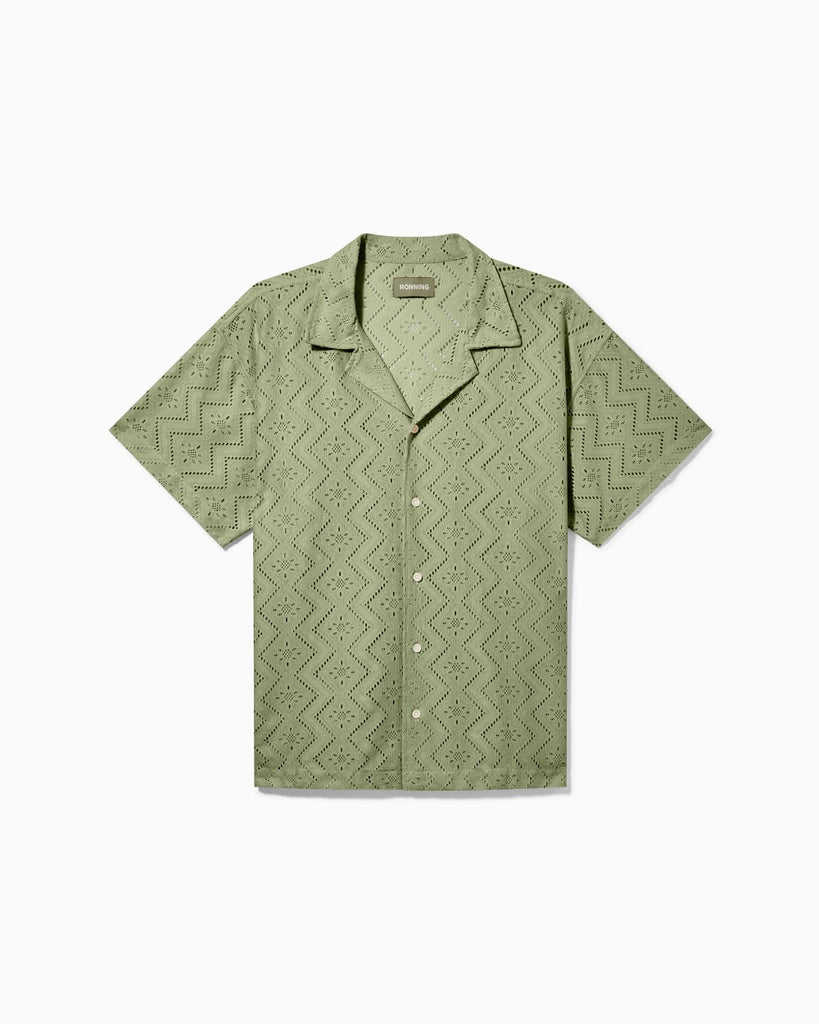 Lace Shirt | Cropped Cuban Style Shirt in Olive - RONNING